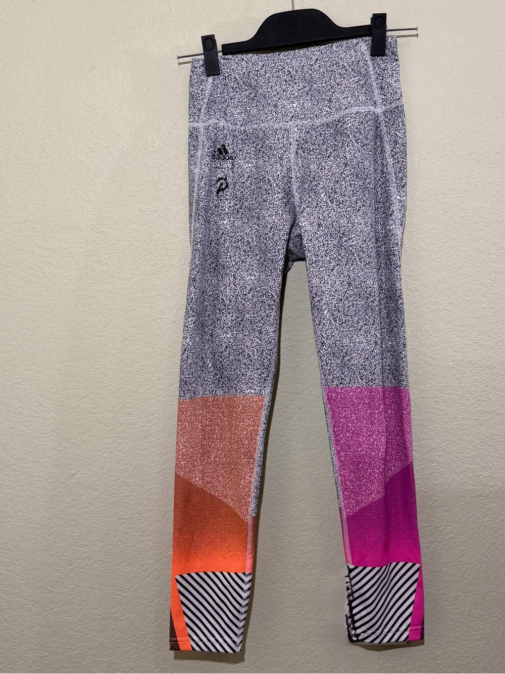 adidas Gray Leggings with‎ Pink and Orange Colorblock Hem
